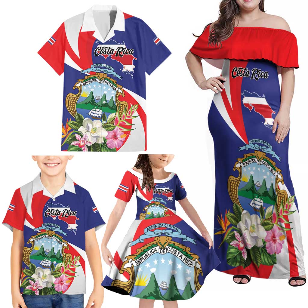 Personalized Costa Rica Pura Vida Tropical Family Matching Off Shoulder Maxi Dress and Hawaiian Shirt - Wonder Print Shop