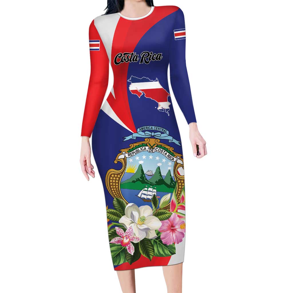 Personalized Costa Rica Pura Vida Tropical Long Sleeve Bodycon Dress - Wonder Print Shop