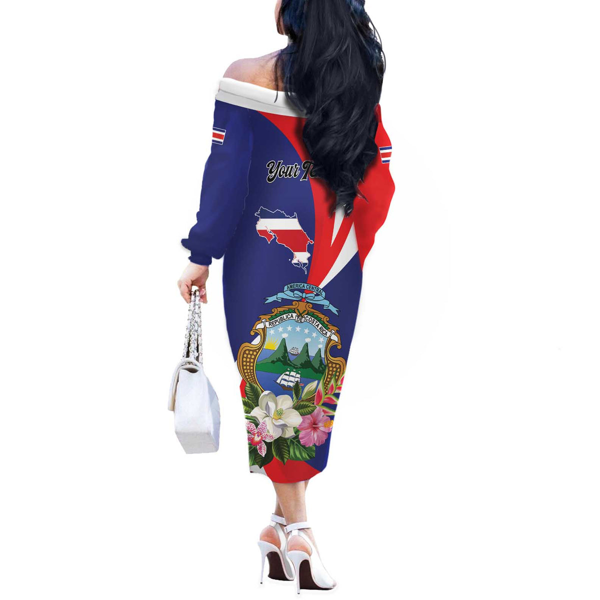 Personalized Costa Rica Pura Vida Tropical Off The Shoulder Long Sleeve Dress - Wonder Print Shop