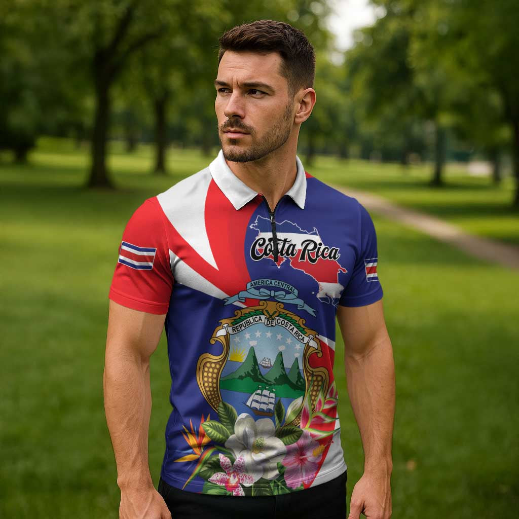 Personalized Costa Rica Pura Vida Tropical Zipper Polo Shirt - Wonder Print Shop