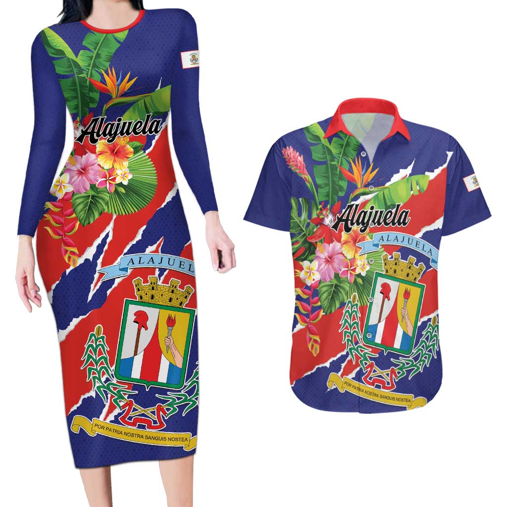 Personalized Costa Rica Alajuela Province Couples Matching Long Sleeve Bodycon Dress and Hawaiian Shirt - Wonder Print Shop