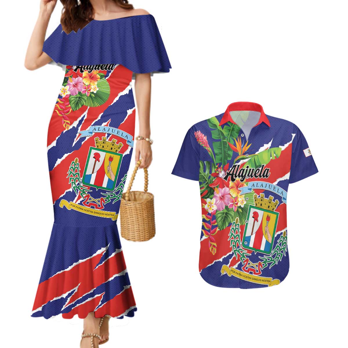 Personalized Costa Rica Alajuela Province Couples Matching Mermaid Dress and Hawaiian Shirt - Wonder Print Shop