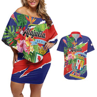 Personalized Costa Rica Alajuela Province Couples Matching Off Shoulder Short Dress and Hawaiian Shirt - Wonder Print Shop
