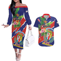 Personalized Costa Rica Alajuela Province Couples Matching Off The Shoulder Long Sleeve Dress and Hawaiian Shirt - Wonder Print Shop