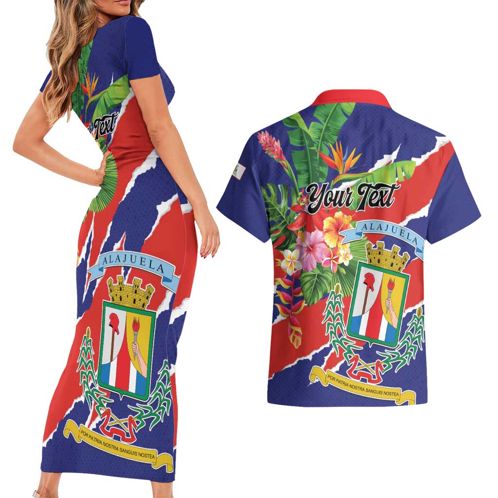 Personalized Costa Rica Alajuela Province Couples Matching Short Sleeve Bodycon Dress and Hawaiian Shirt - Wonder Print Shop
