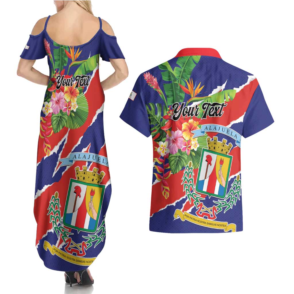Personalized Costa Rica Alajuela Province Couples Matching Summer Maxi Dress and Hawaiian Shirt - Wonder Print Shop