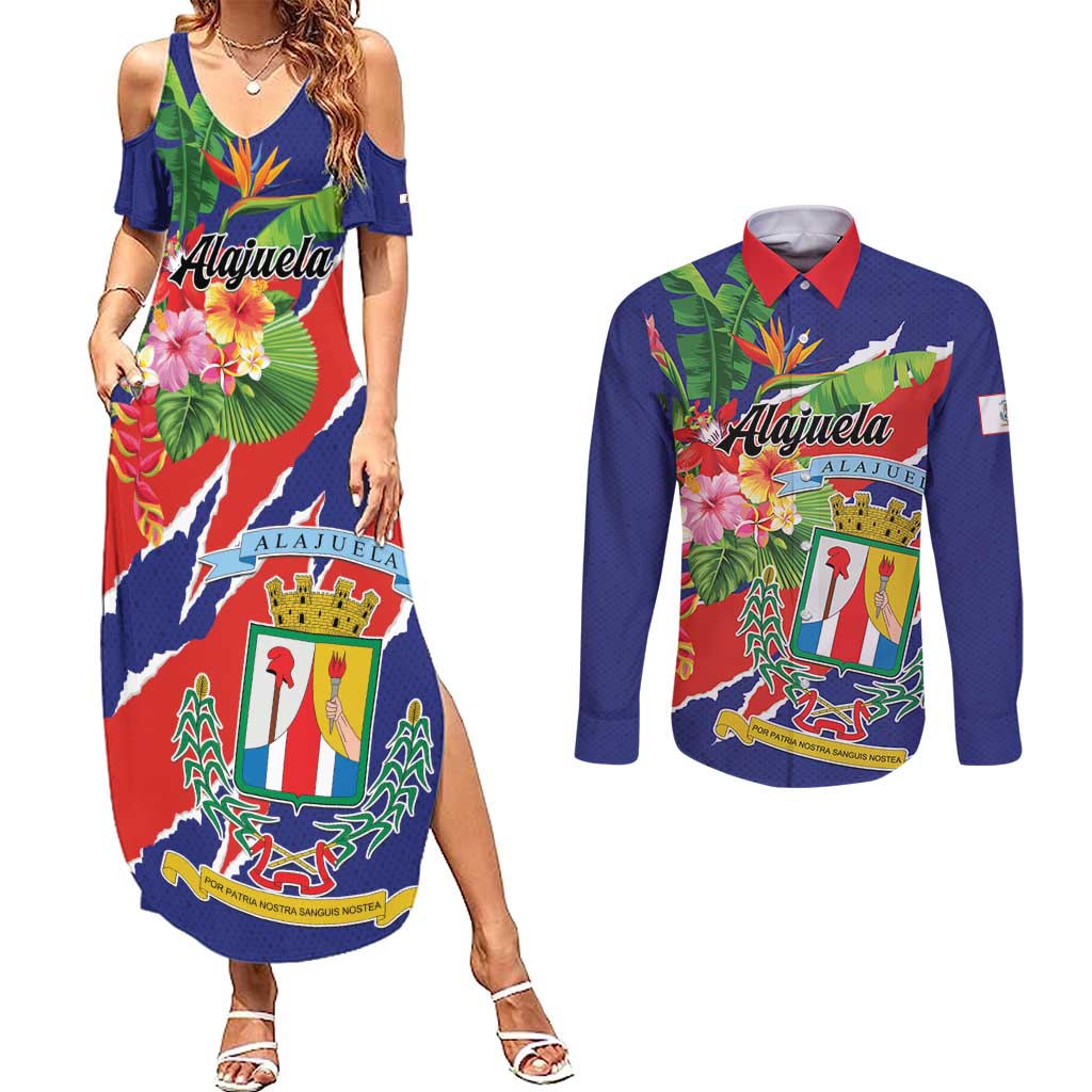 Personalized Costa Rica Alajuela Province Couples Matching Summer Maxi Dress and Long Sleeve Button Shirt - Wonder Print Shop