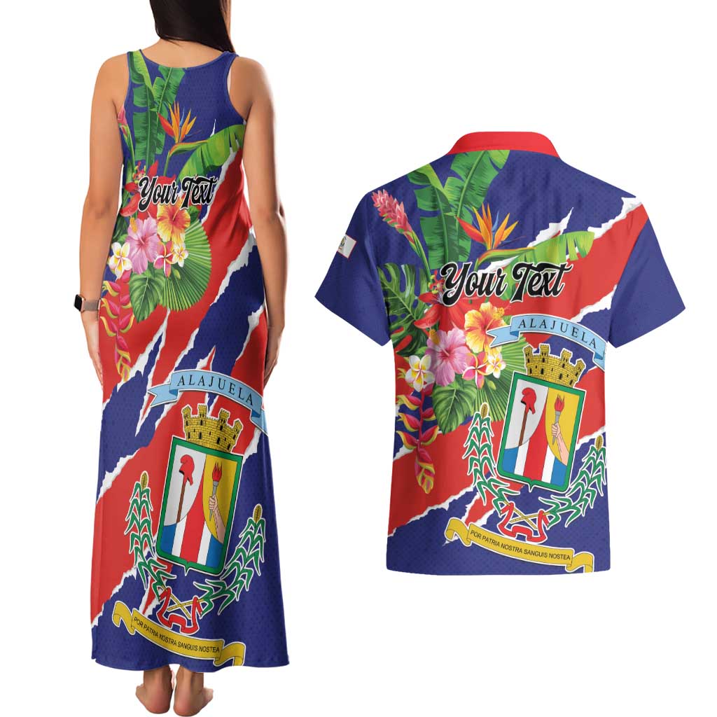 Personalized Costa Rica Alajuela Province Couples Matching Tank Maxi Dress and Hawaiian Shirt - Wonder Print Shop