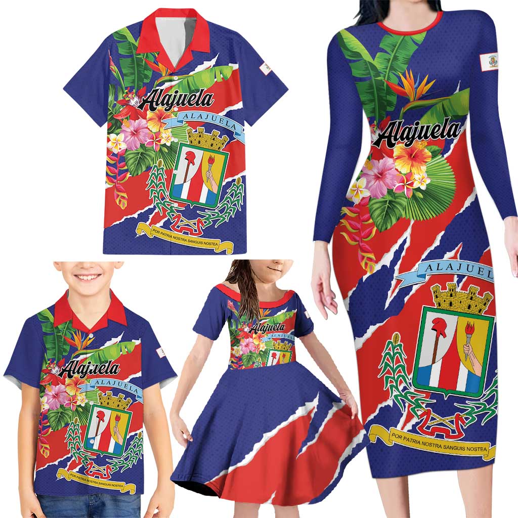 Personalized Costa Rica Alajuela Province Family Matching Long Sleeve Bodycon Dress and Hawaiian Shirt - Wonder Print Shop