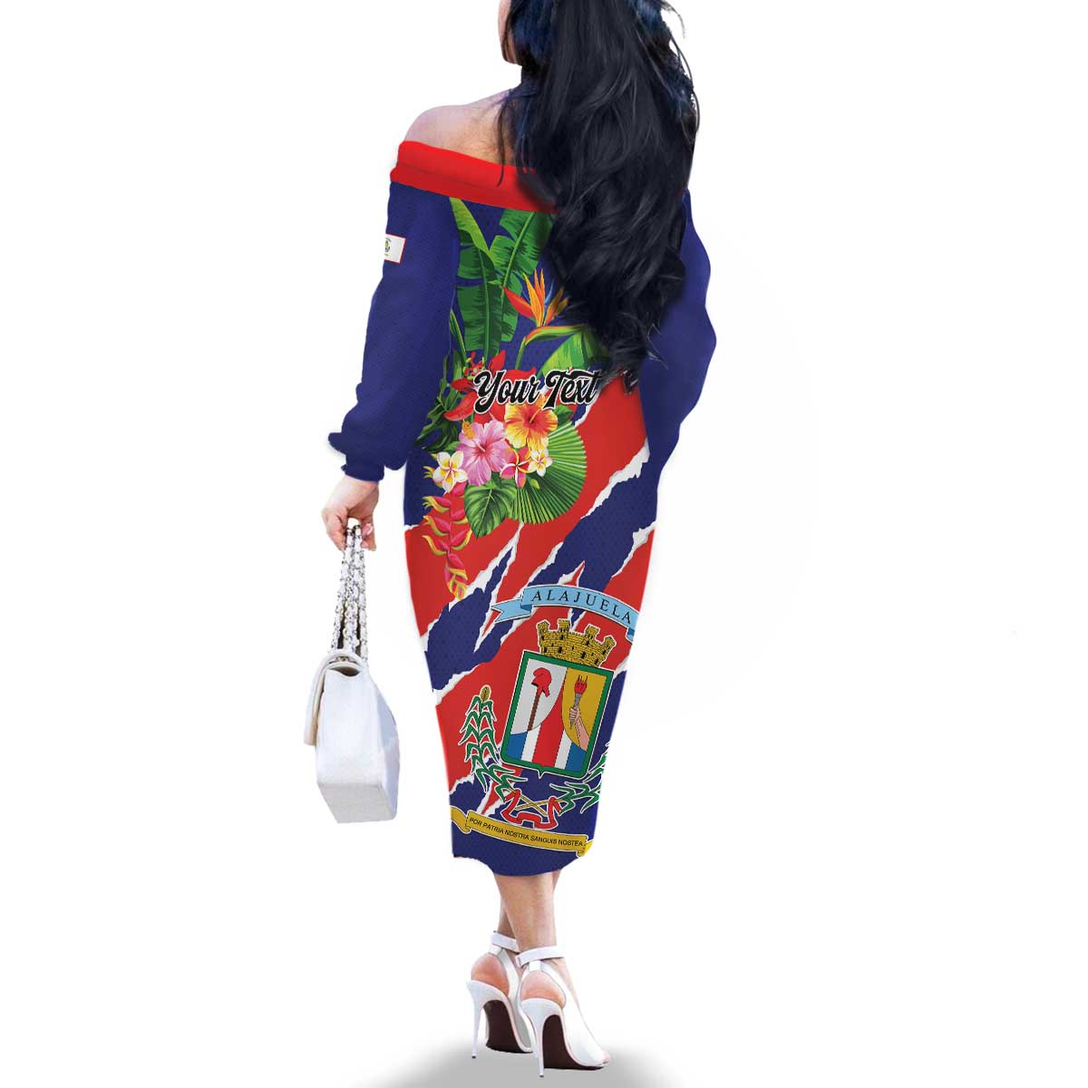 Personalized Costa Rica Alajuela Province Family Matching Off The Shoulder Long Sleeve Dress and Hawaiian Shirt - Wonder Print Shop