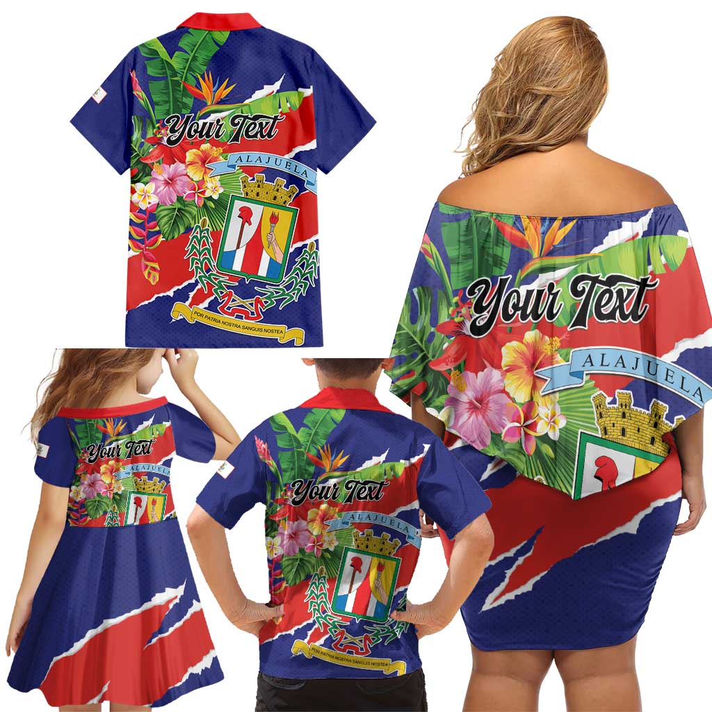 Personalized Costa Rica Alajuela Province Family Matching Off Shoulder Short Dress and Hawaiian Shirt - Wonder Print Shop