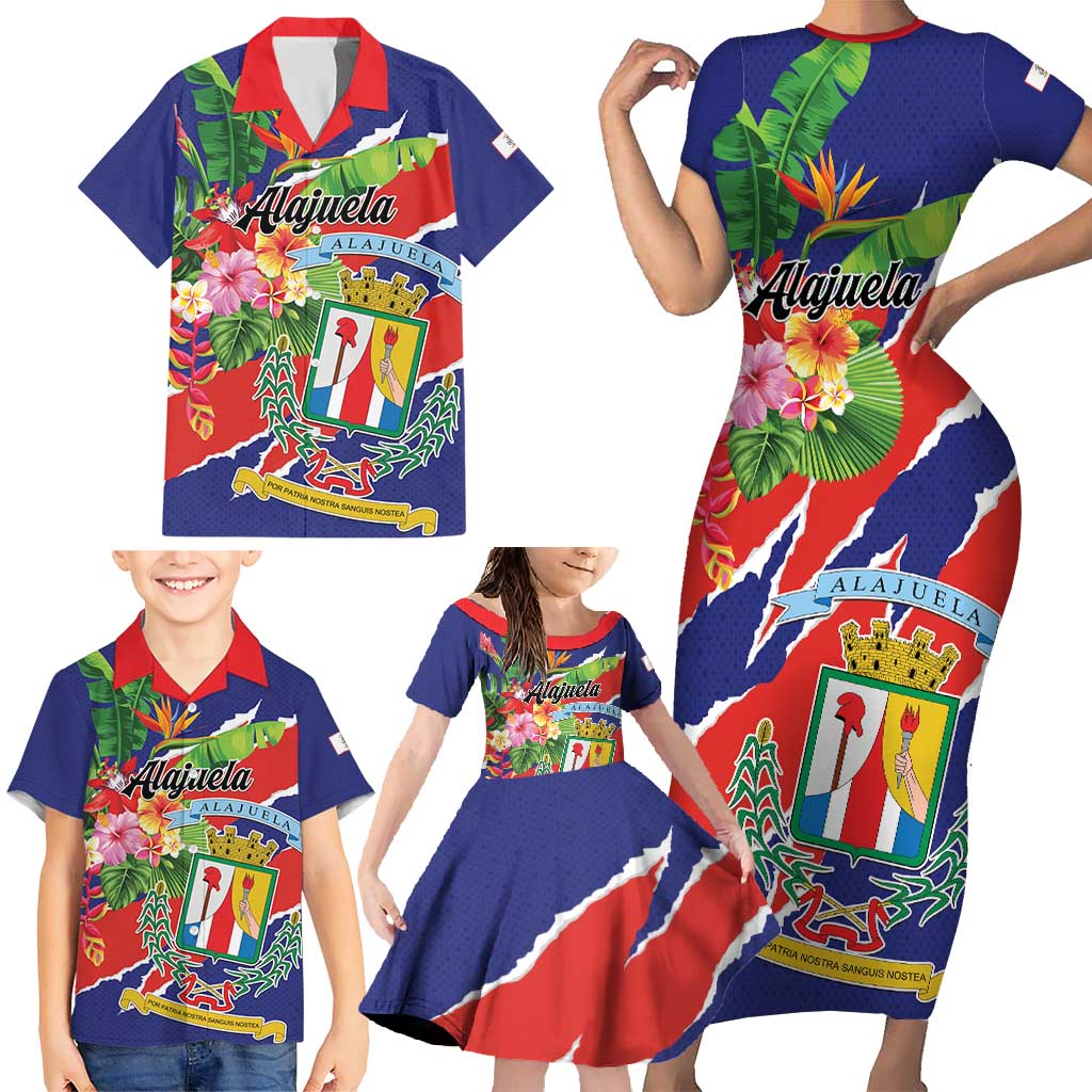 Personalized Costa Rica Alajuela Province Family Matching Short Sleeve Bodycon Dress and Hawaiian Shirt - Wonder Print Shop