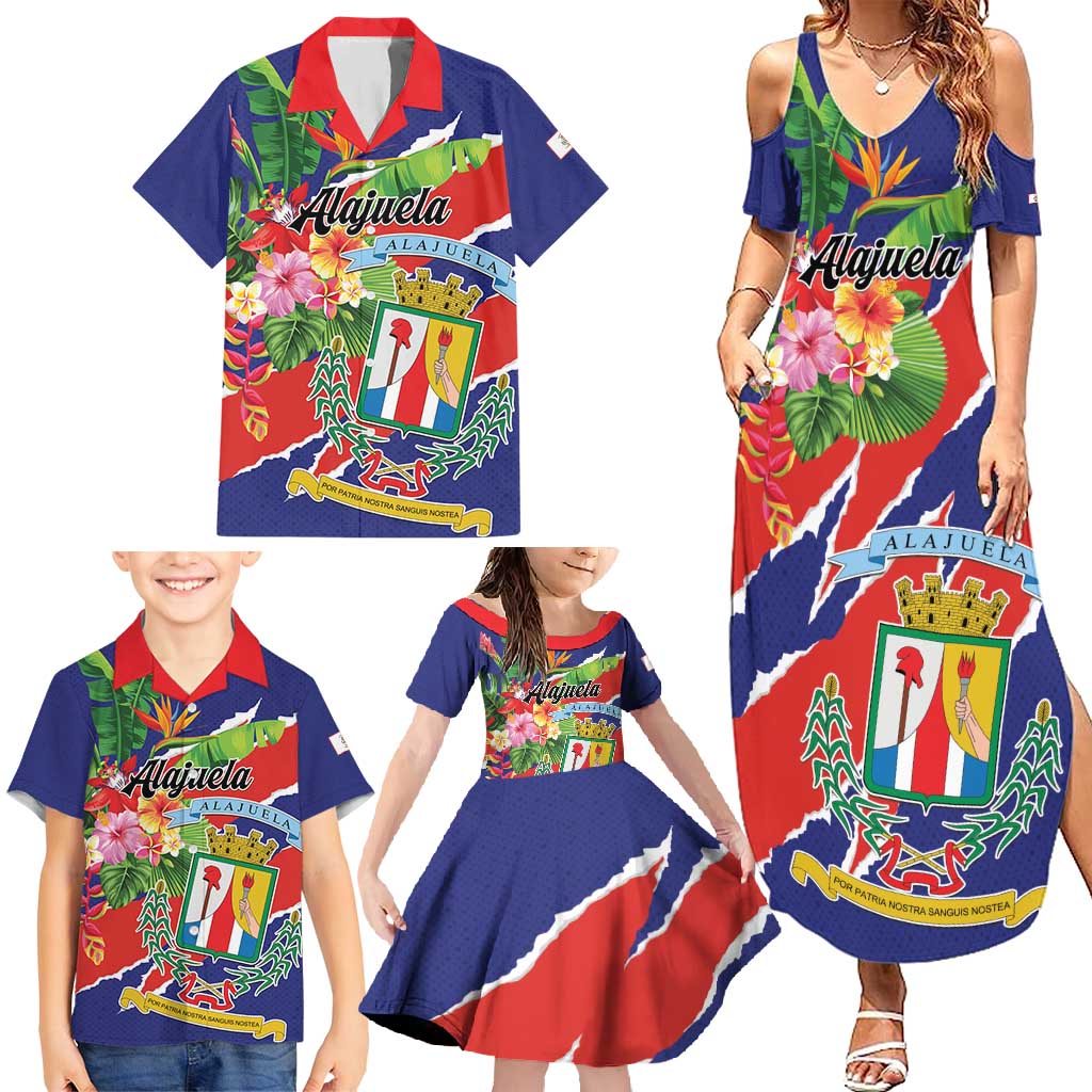 Personalized Costa Rica Alajuela Province Family Matching Summer Maxi Dress and Hawaiian Shirt - Wonder Print Shop