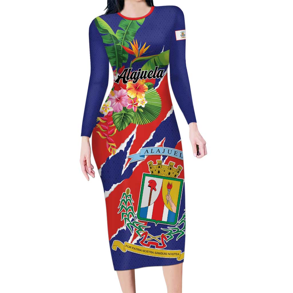 Personalized Costa Rica Alajuela Province Long Sleeve Bodycon Dress - Wonder Print Shop