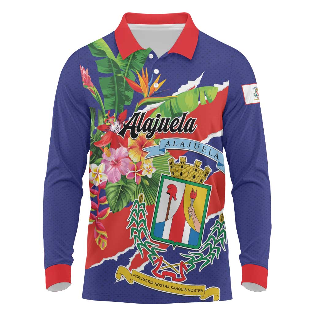 Personalized Costa Rica Alajuela Province Long Sleeve Polo Shirt - Wonder Print Shop