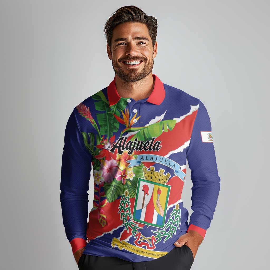 Personalized Costa Rica Alajuela Province Long Sleeve Polo Shirt - Wonder Print Shop