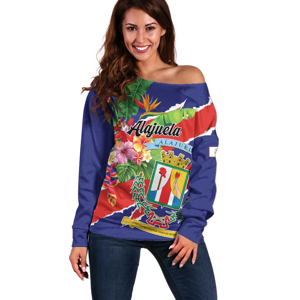 Personalized Costa Rica Alajuela Province Off Shoulder Sweater - Wonder Print Shop