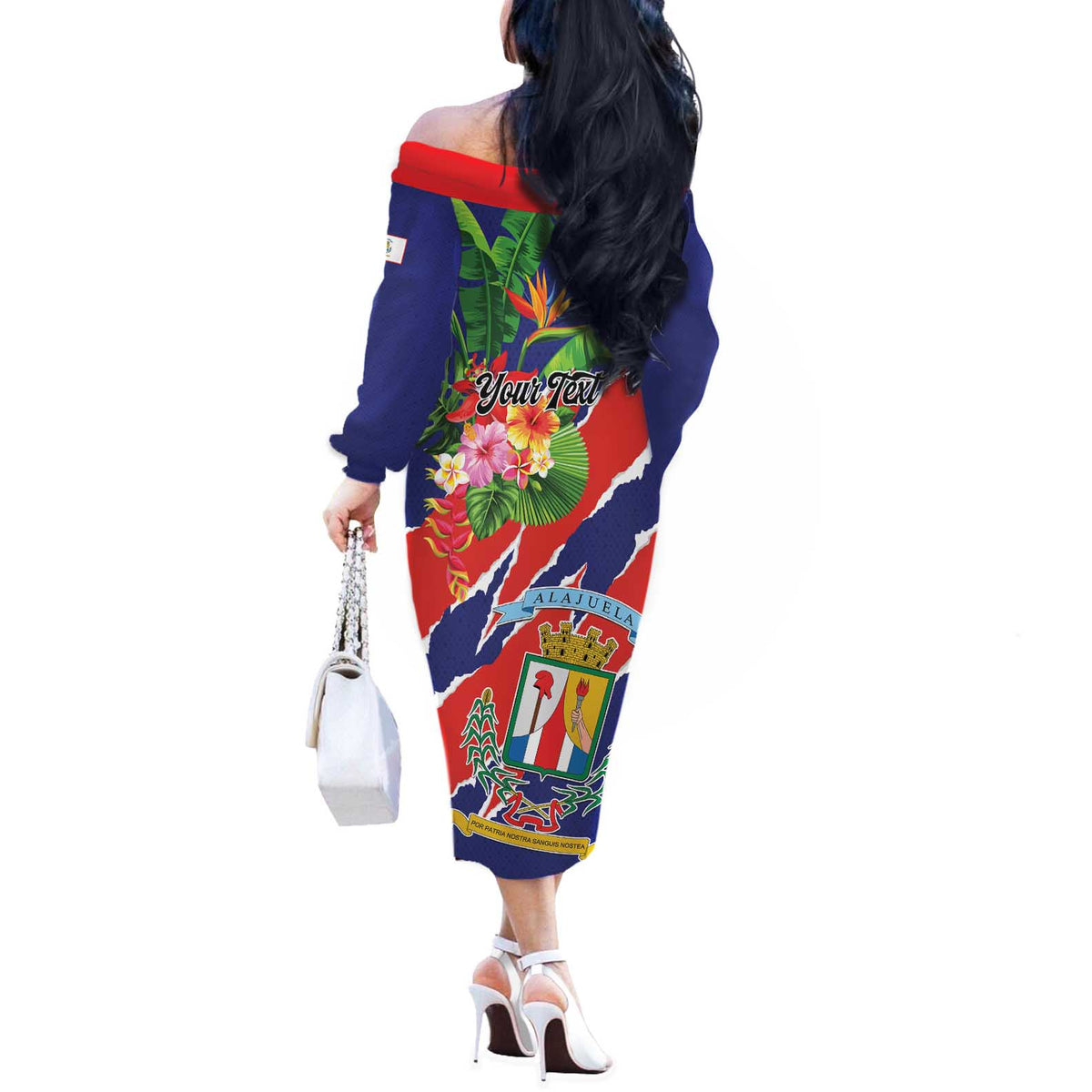 Personalized Costa Rica Alajuela Province Off The Shoulder Long Sleeve Dress - Wonder Print Shop