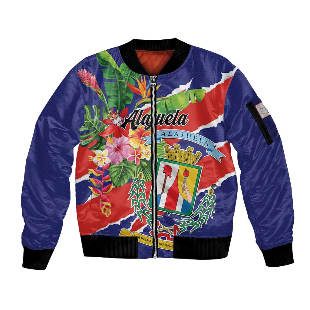 Personalized Costa Rica Alajuela Province Sleeve Zip Bomber Jacket - Wonder Print Shop