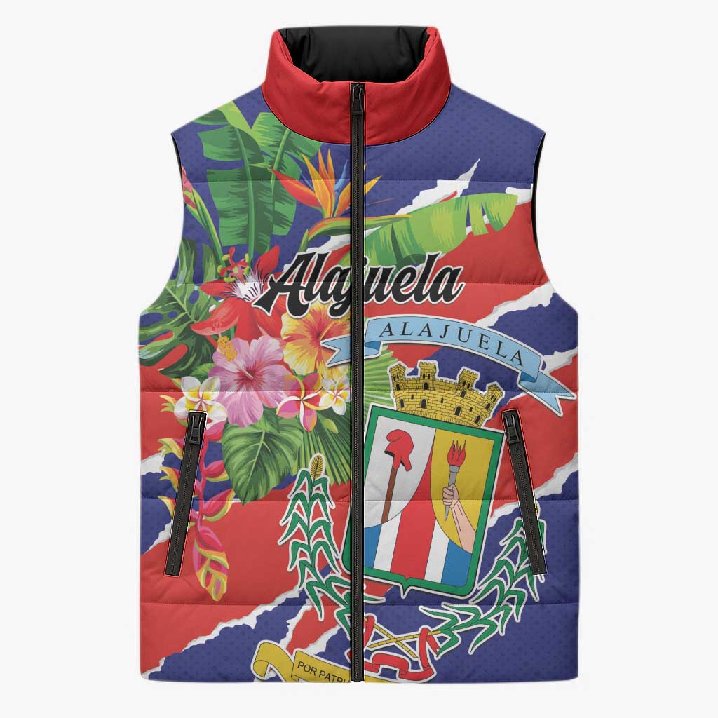 Personalized Costa Rica Alajuela Province Sleeveless Puffer Jacket - Wonder Print Shop