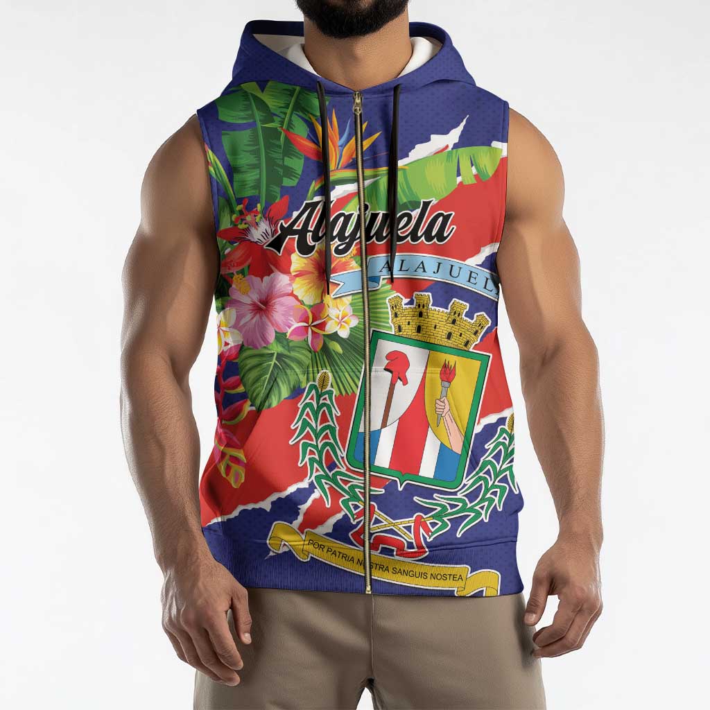 Personalized Costa Rica Alajuela Province Sleeveless Zip Hoodie - Wonder Print Shop