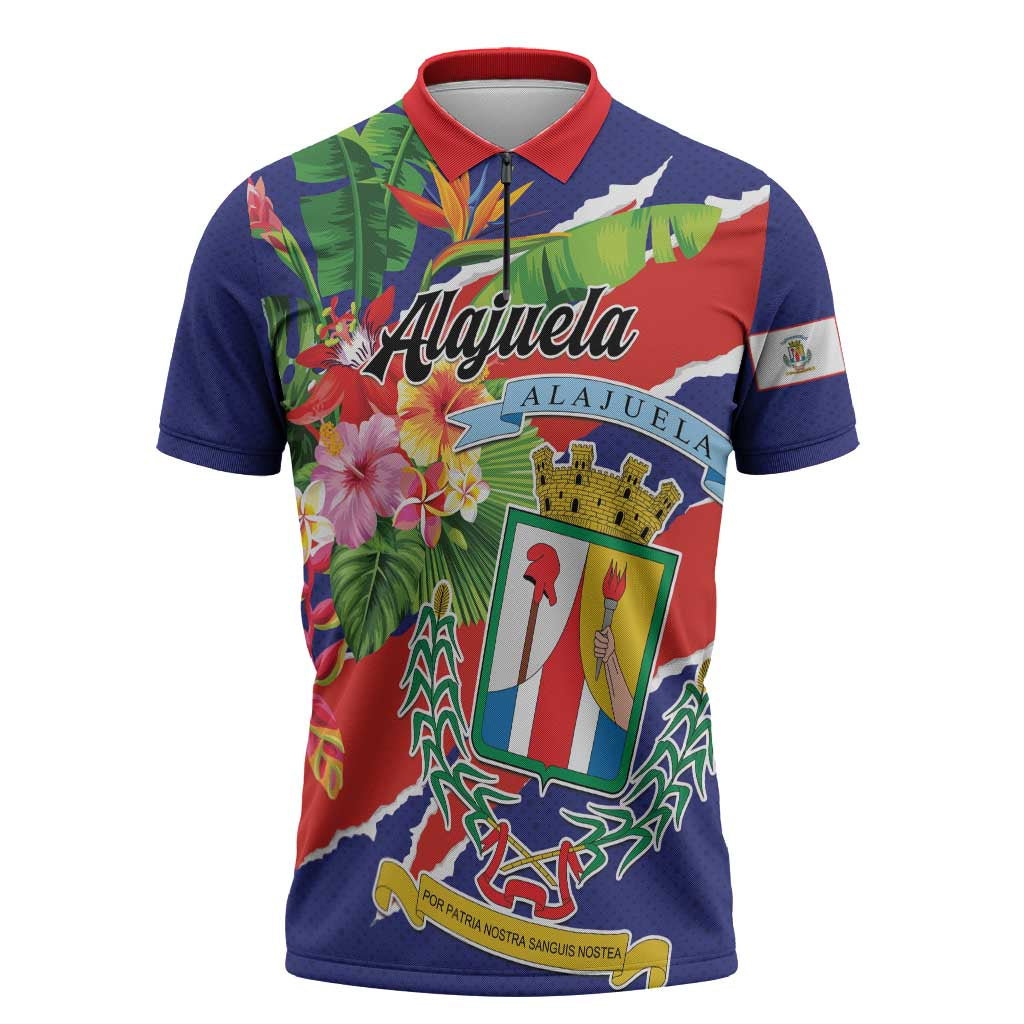 Personalized Costa Rica Alajuela Province Zipper Polo Shirt - Wonder Print Shop