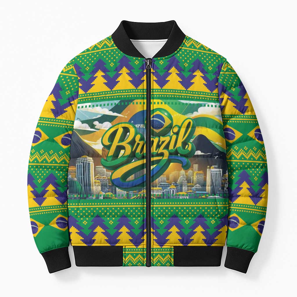 Brazil Christmas Feliz Natal Bomber Puffer Jacket - Wonder Print Shop