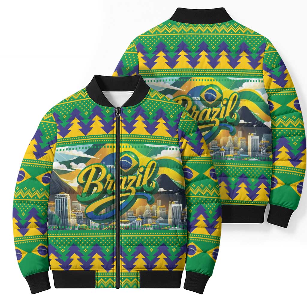 Brazil Christmas Feliz Natal Bomber Puffer Jacket - Wonder Print Shop