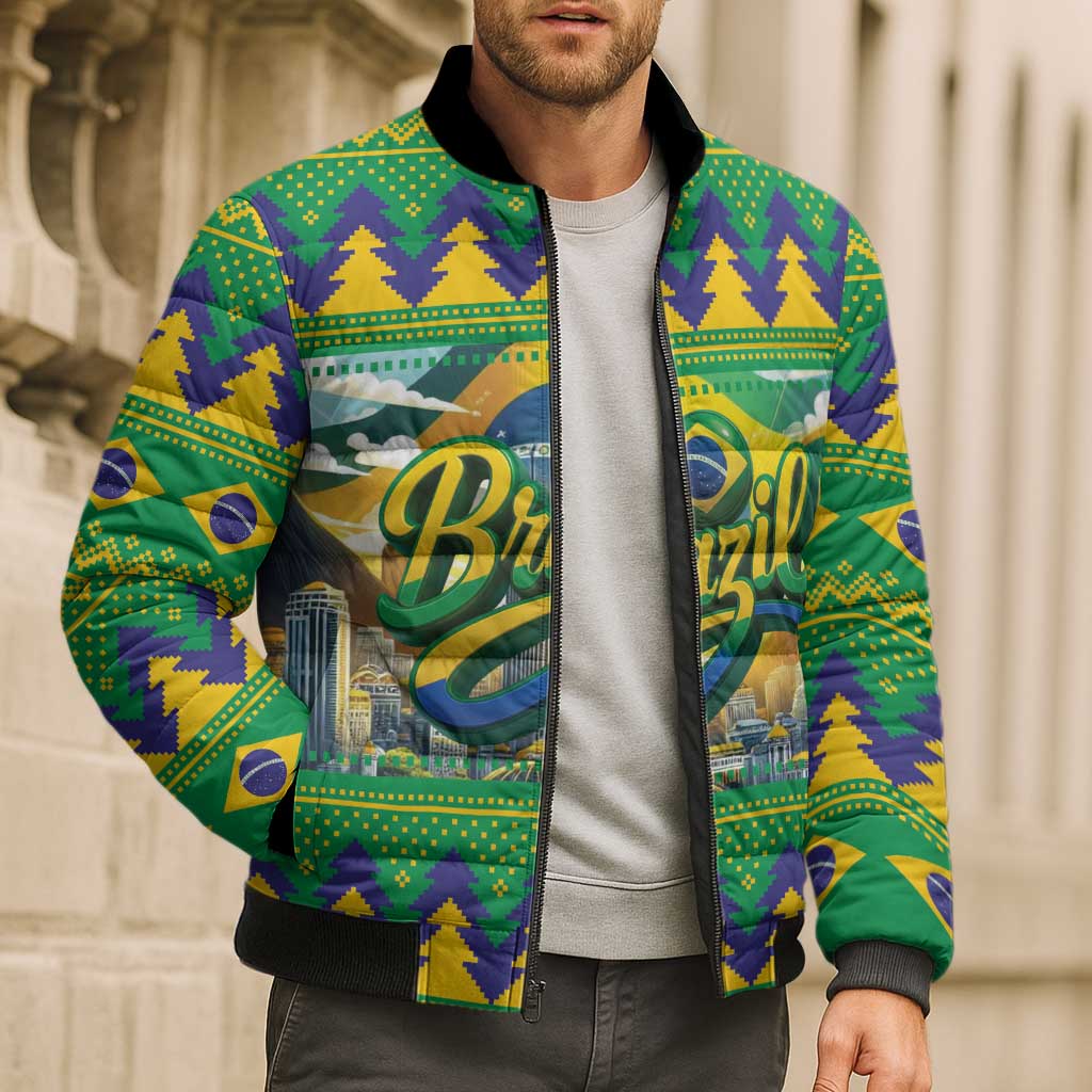Brazil Christmas Feliz Natal Bomber Puffer Jacket - Wonder Print Shop