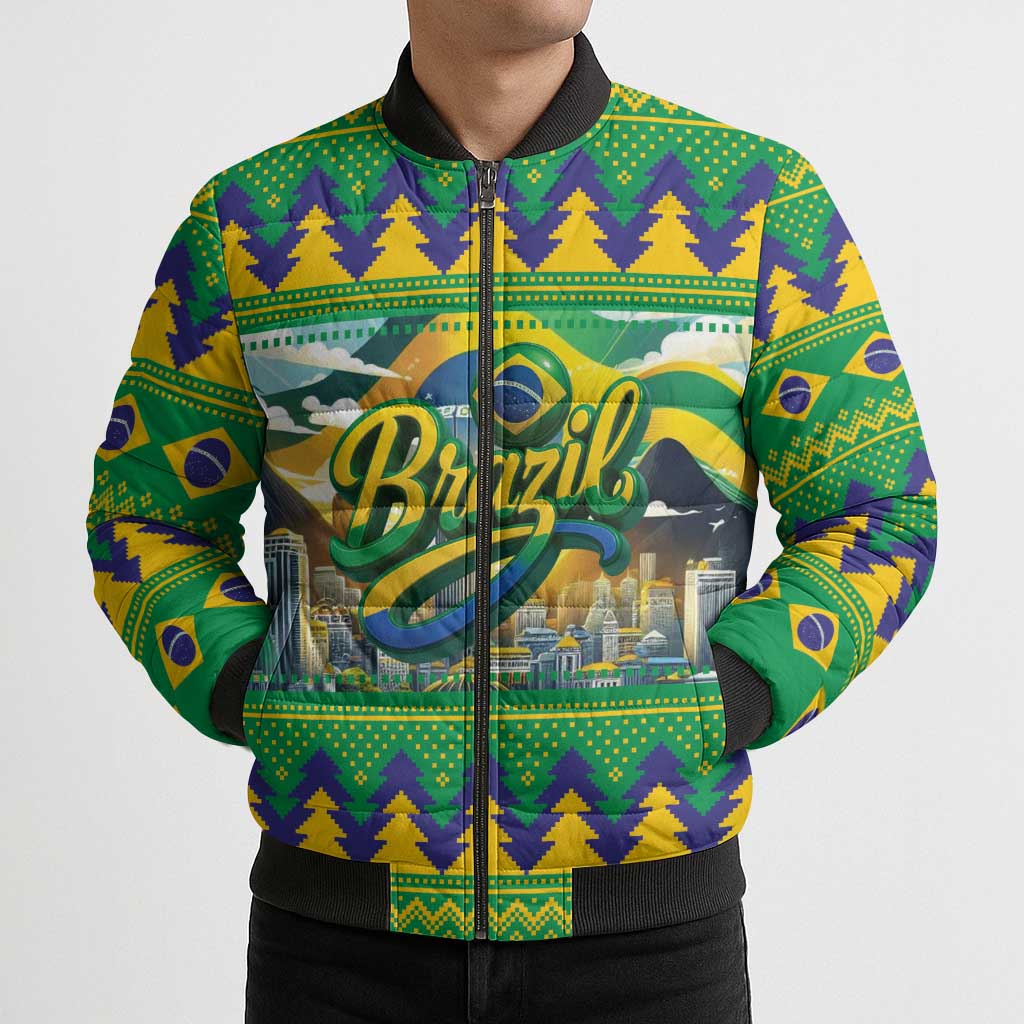 Brazil Christmas Feliz Natal Bomber Puffer Jacket - Wonder Print Shop