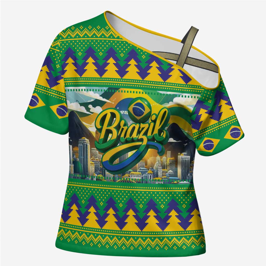 Brazil Christmas Feliz Natal Cross Shoulder Shirt - Wonder Print Shop
