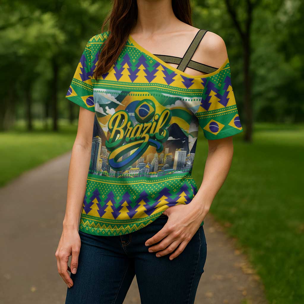 Brazil Christmas Feliz Natal Cross Shoulder Shirt - Wonder Print Shop