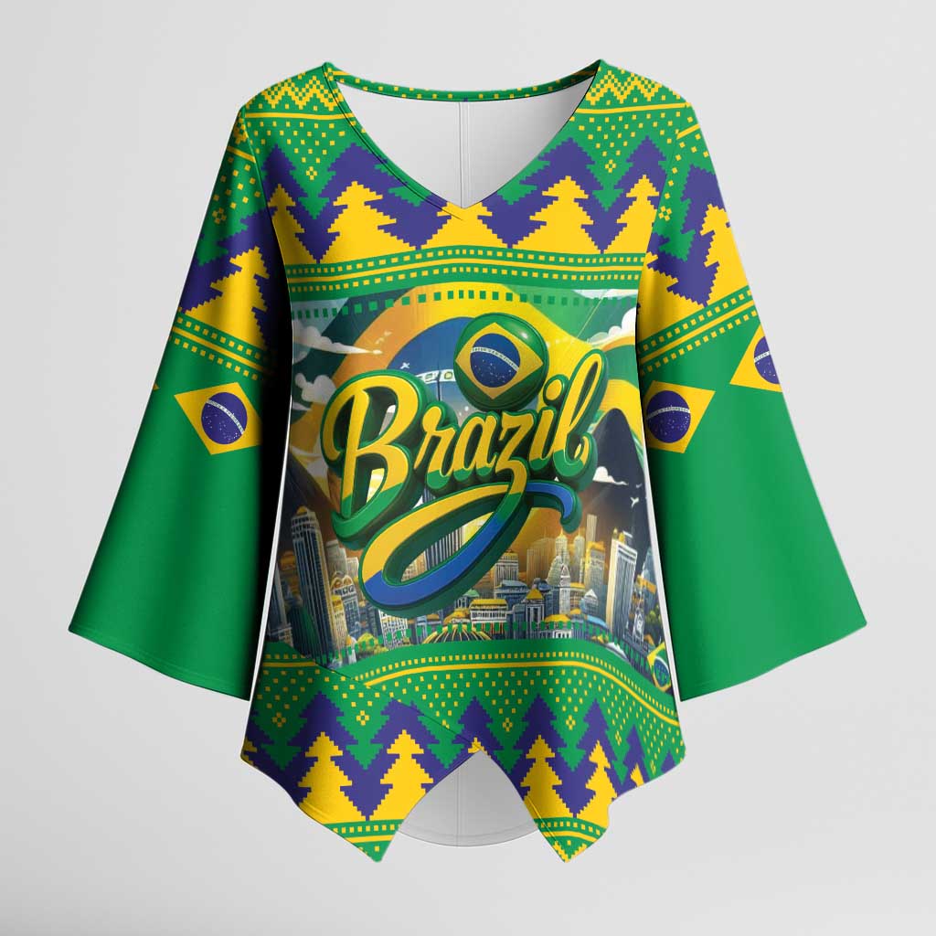 Brazil Christmas Feliz Natal Kimono Sleeve Blouse - Wonder Print Shop