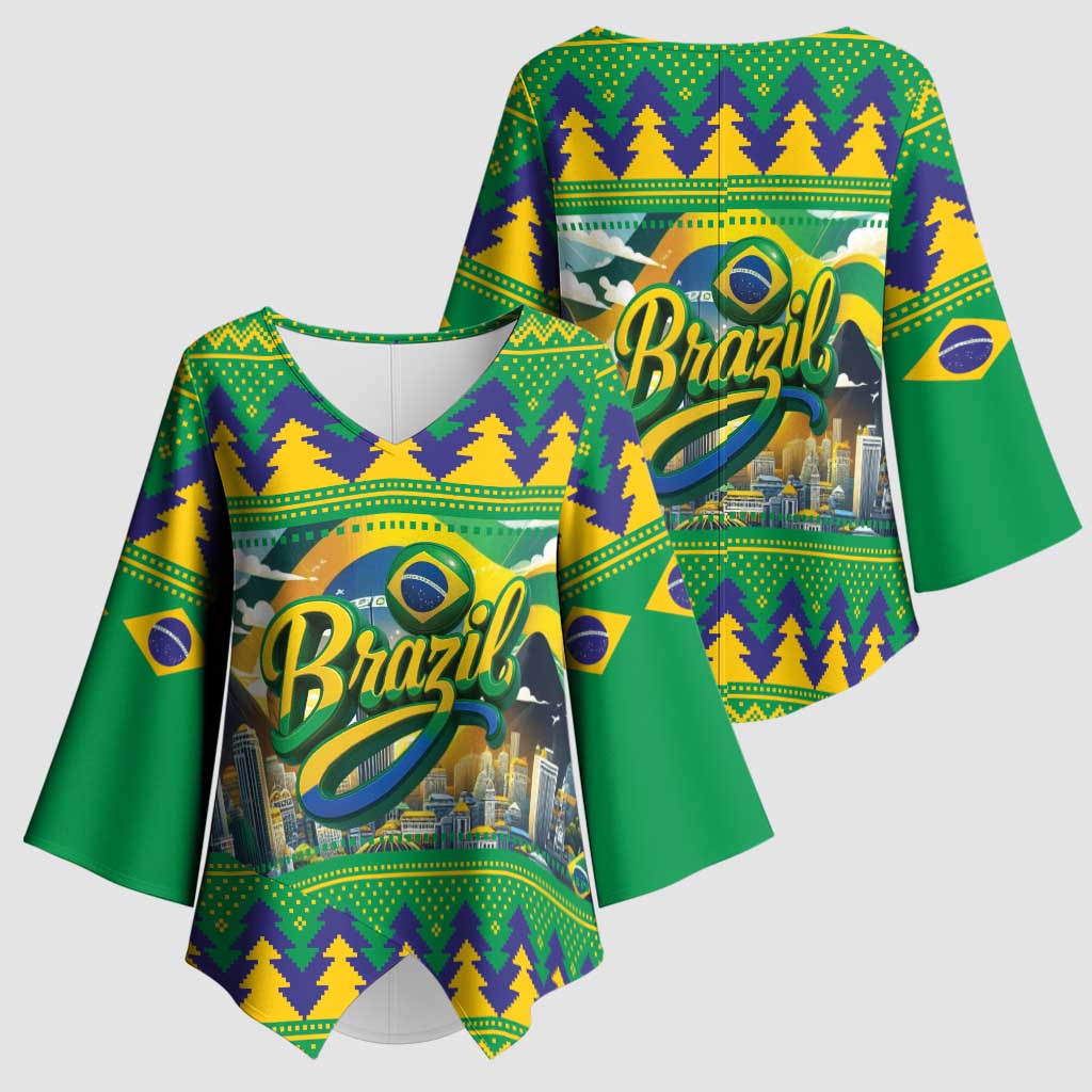 Brazil Christmas Feliz Natal Kimono Sleeve Blouse - Wonder Print Shop
