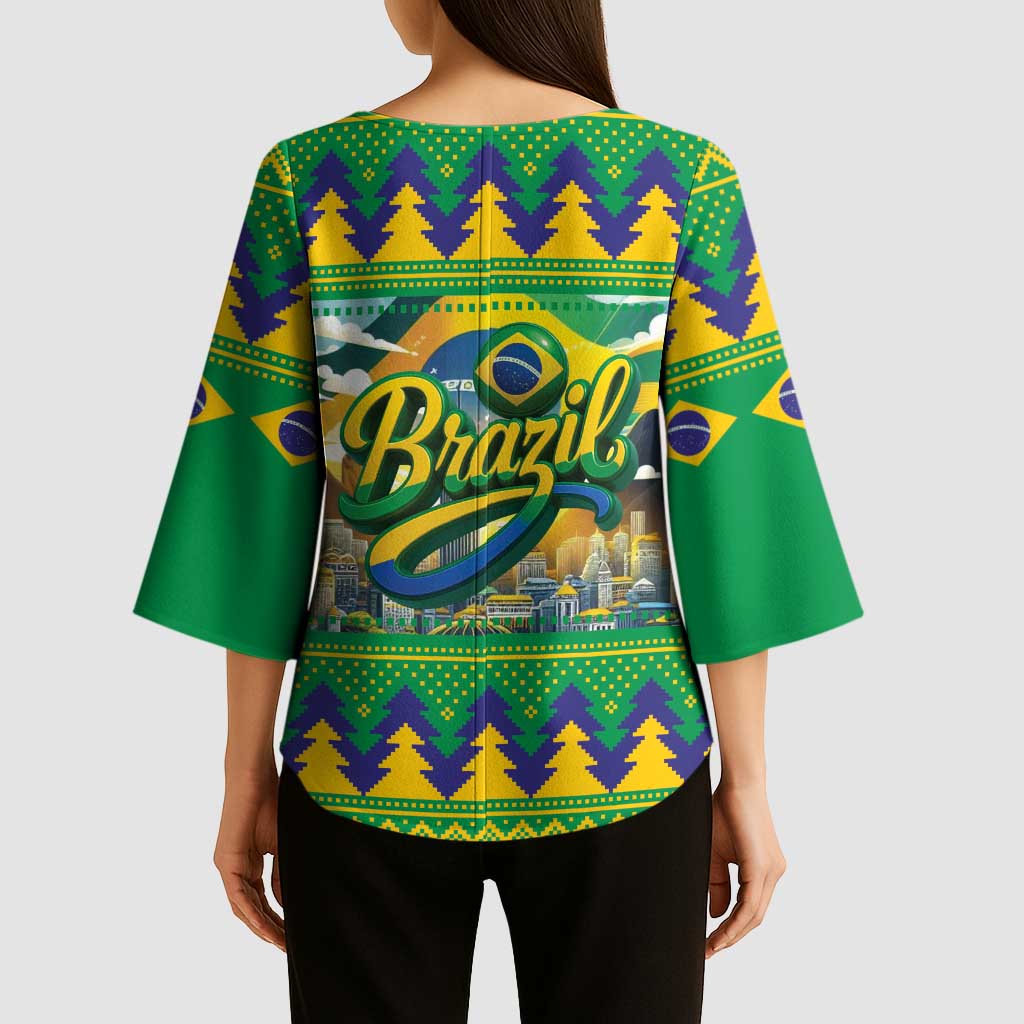 Brazil Christmas Feliz Natal Kimono Sleeve Blouse - Wonder Print Shop