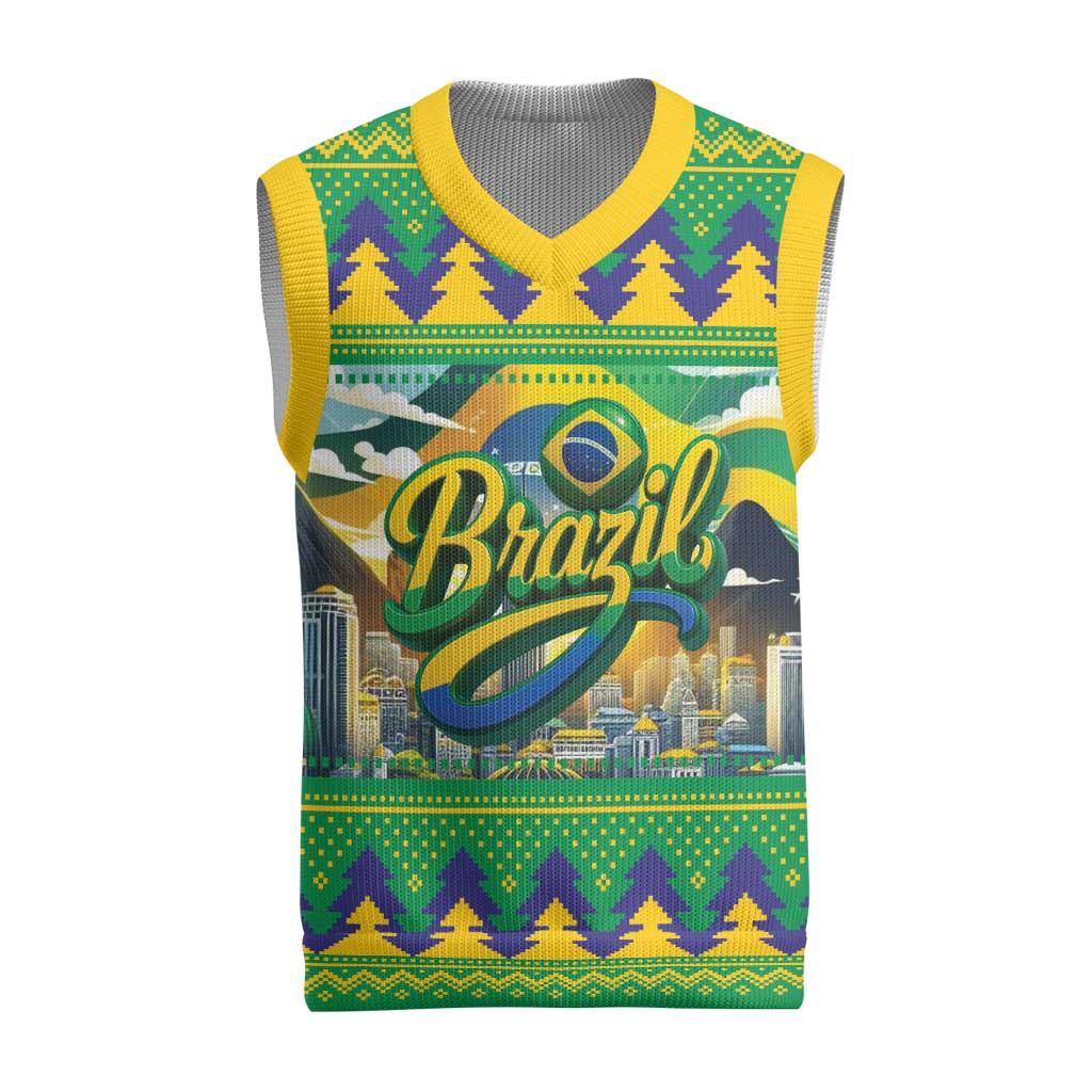 Brazil Christmas Feliz Natal Christmas Knitted V-Neck Vest - Wonder Print Shop