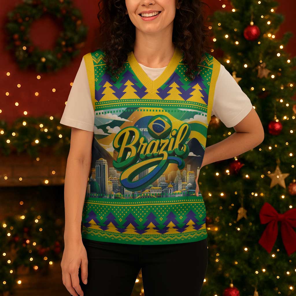 Brazil Christmas Feliz Natal Christmas Knitted V-Neck Vest - Wonder Print Shop