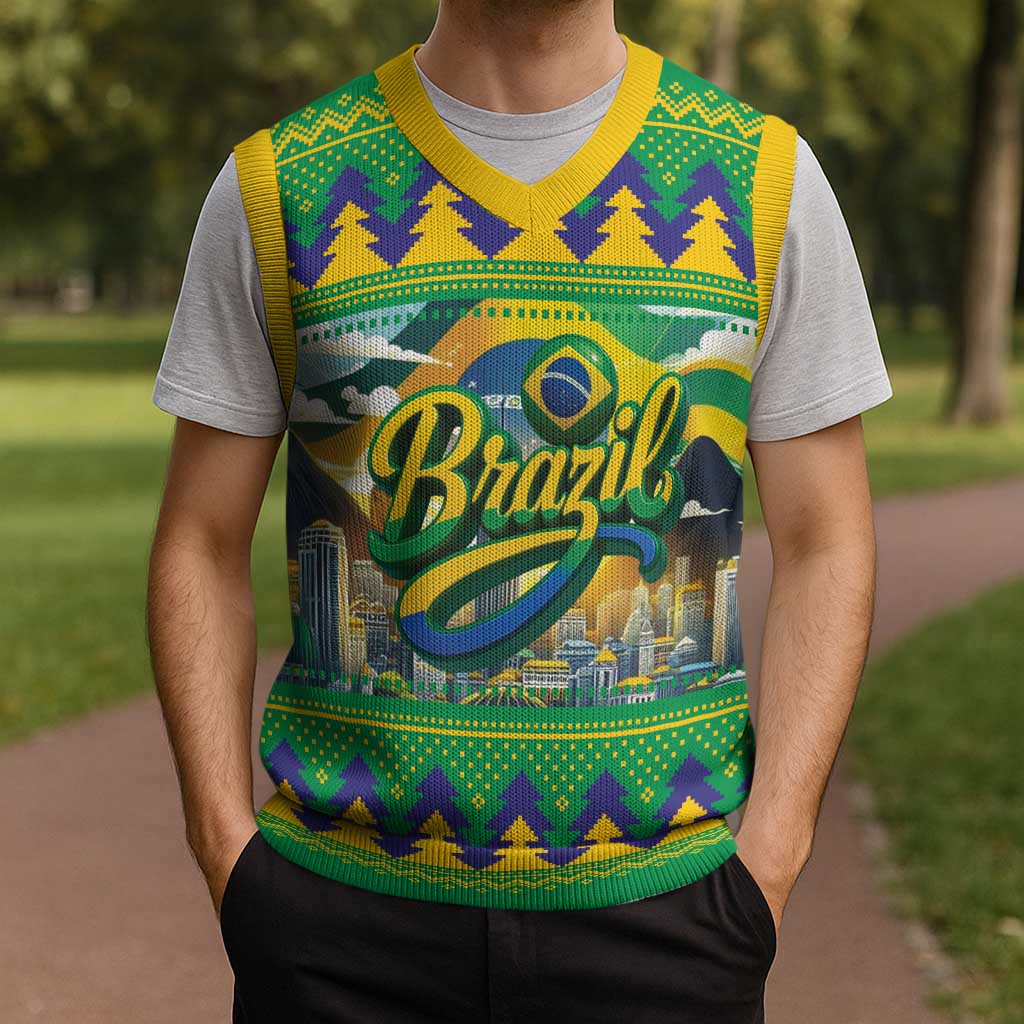 Brazil Christmas Feliz Natal Christmas Knitted V-Neck Vest - Wonder Print Shop