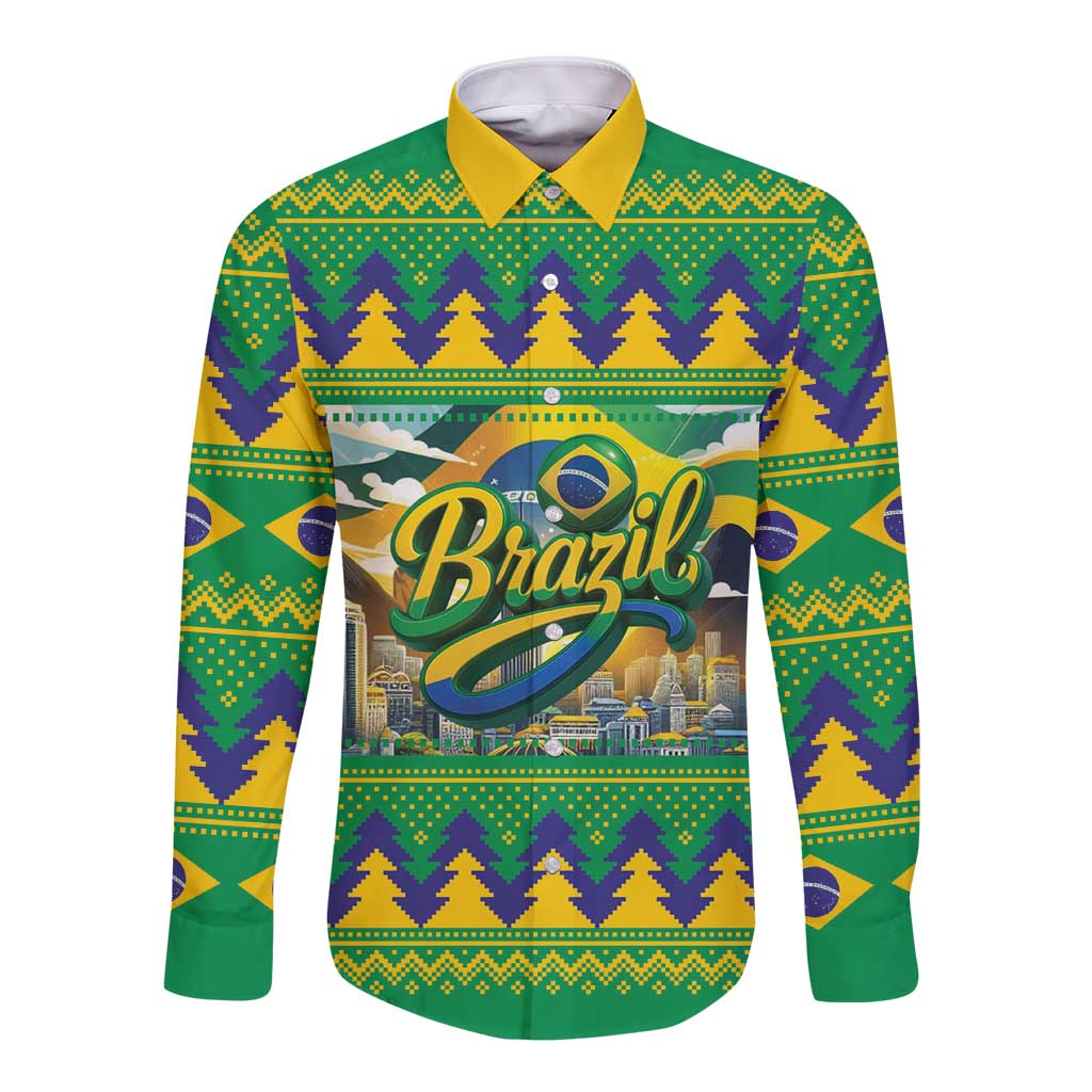 Brazil Christmas Feliz Natal Long Sleeve Button Shirt - Wonder Print Shop