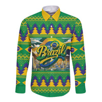 Brazil Christmas Feliz Natal Long Sleeve Button Shirt - Wonder Print Shop