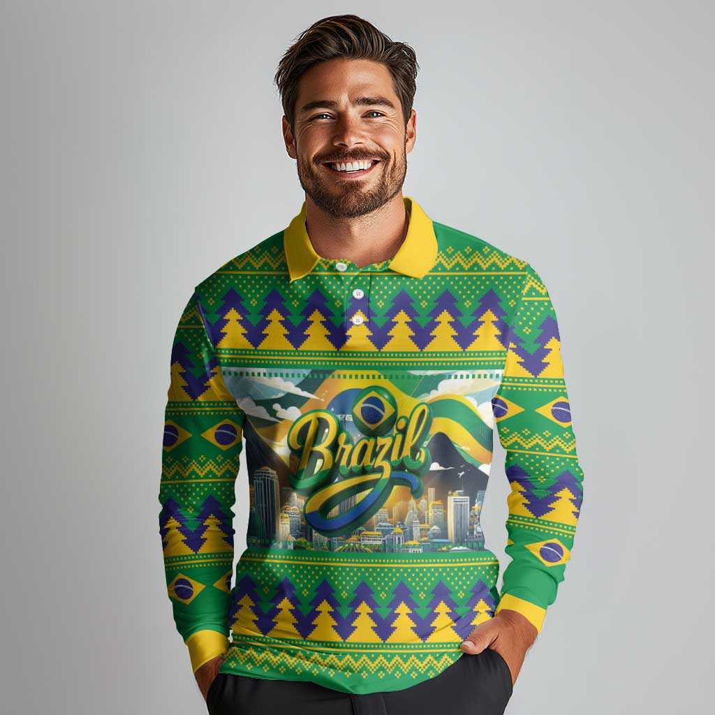 Brazil Christmas Feliz Natal Long Sleeve Polo Shirt - Wonder Print Shop