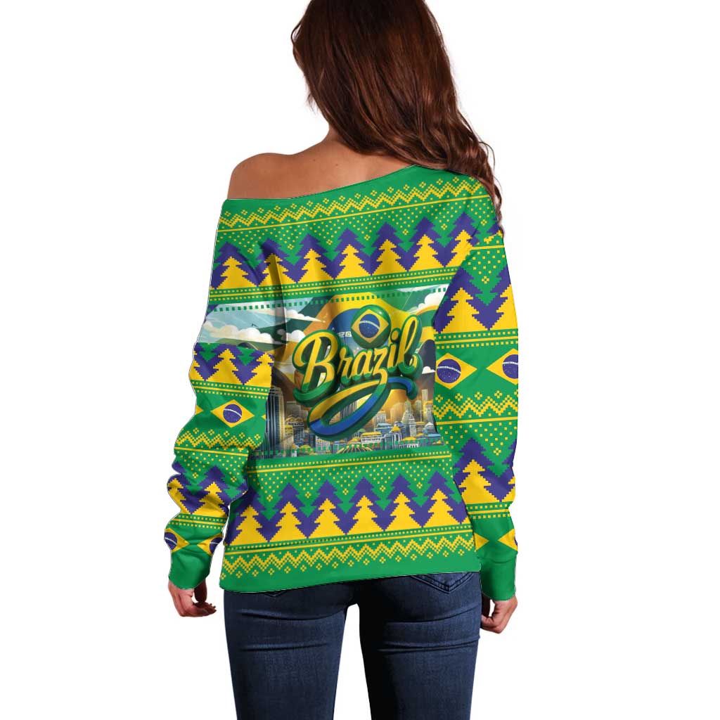 Brazil Christmas Feliz Natal Off Shoulder Sweater - Wonder Print Shop