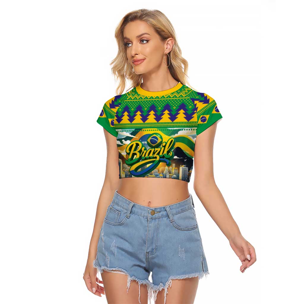 Brazil Christmas Feliz Natal Raglan Cropped T Shirt - Wonder Print Shop