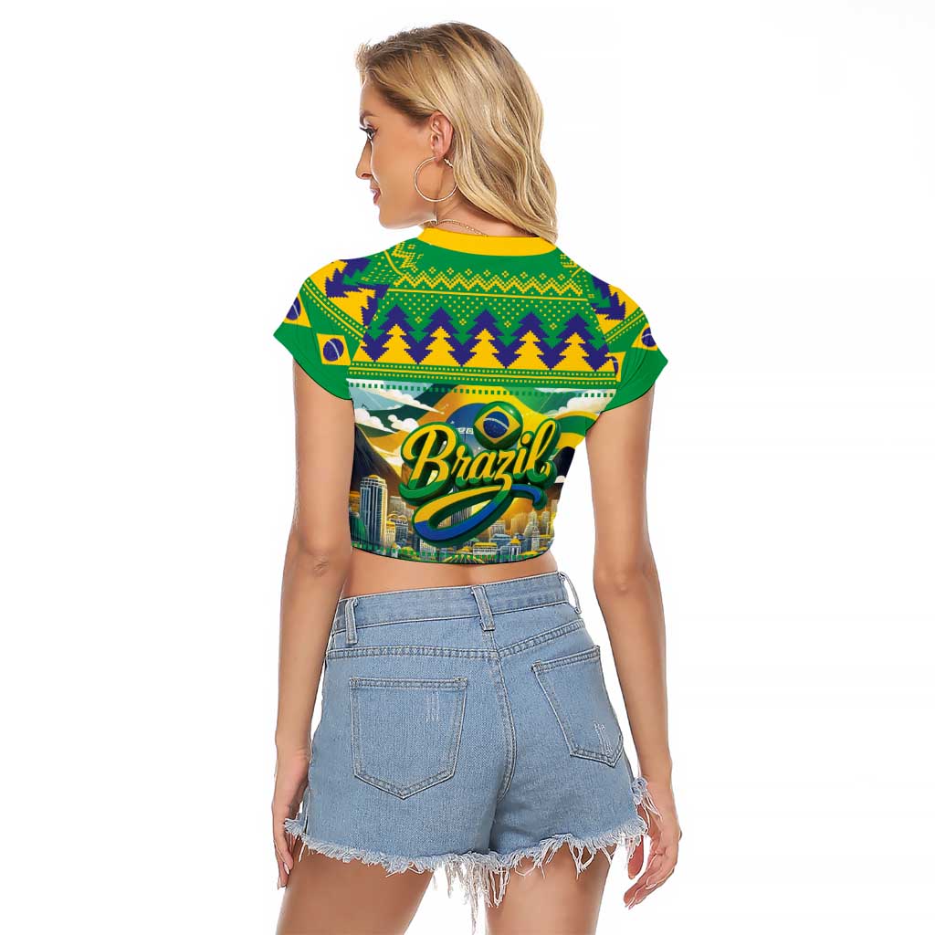Brazil Christmas Feliz Natal Raglan Cropped T Shirt - Wonder Print Shop