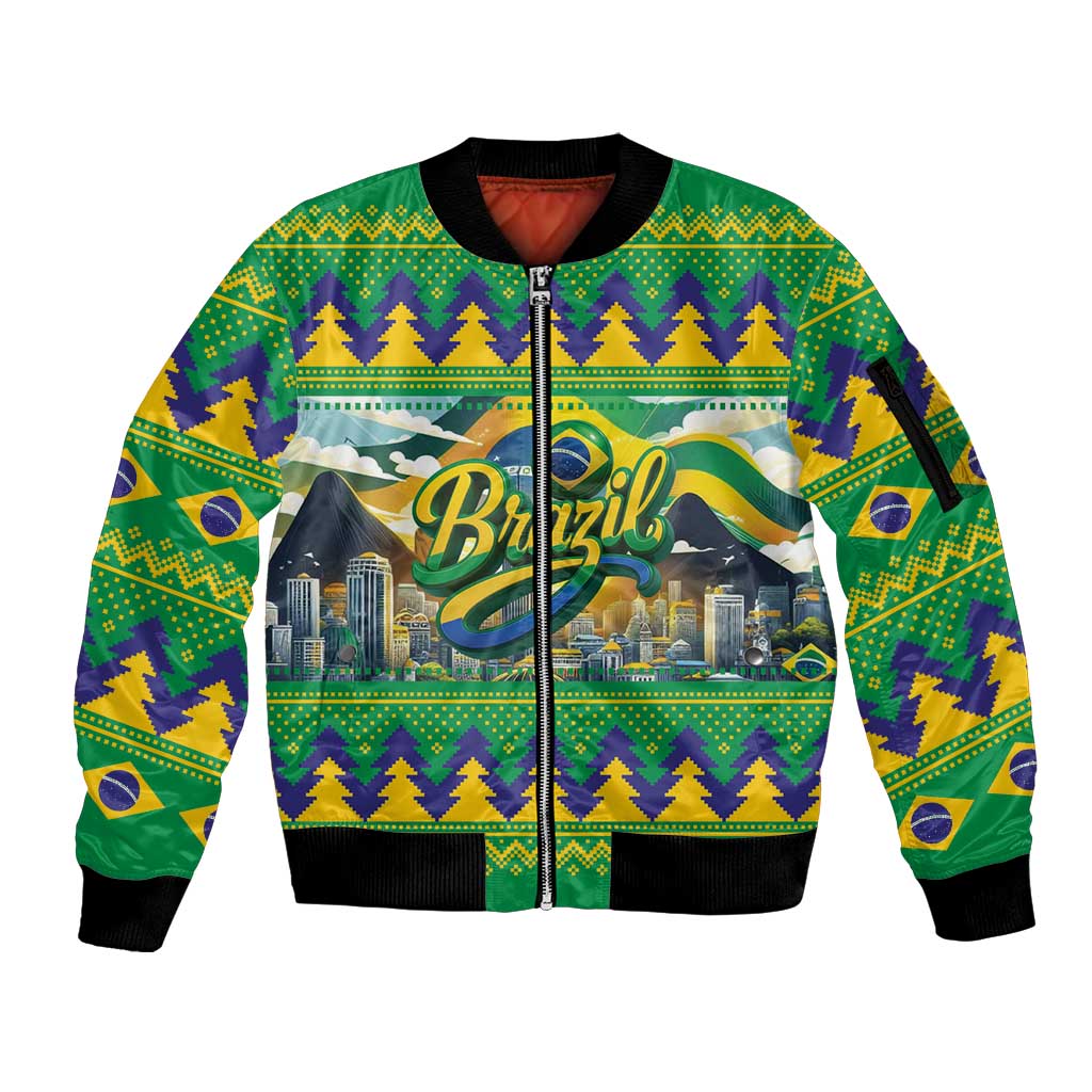 Brazil Christmas Feliz Natal Sleeve Zip Bomber Jacket - Wonder Print Shop