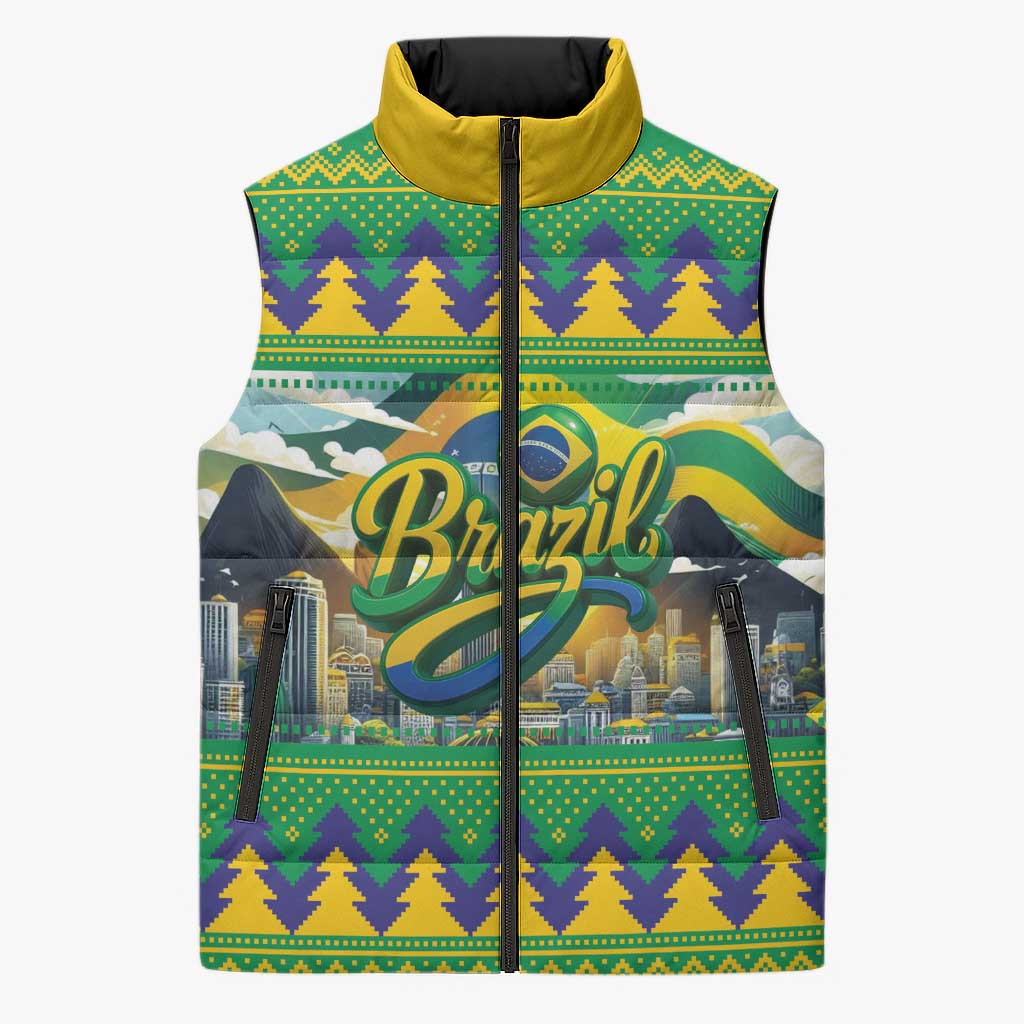 Brazil Christmas Feliz Natal Sleeveless Puffer Jacket - Wonder Print Shop