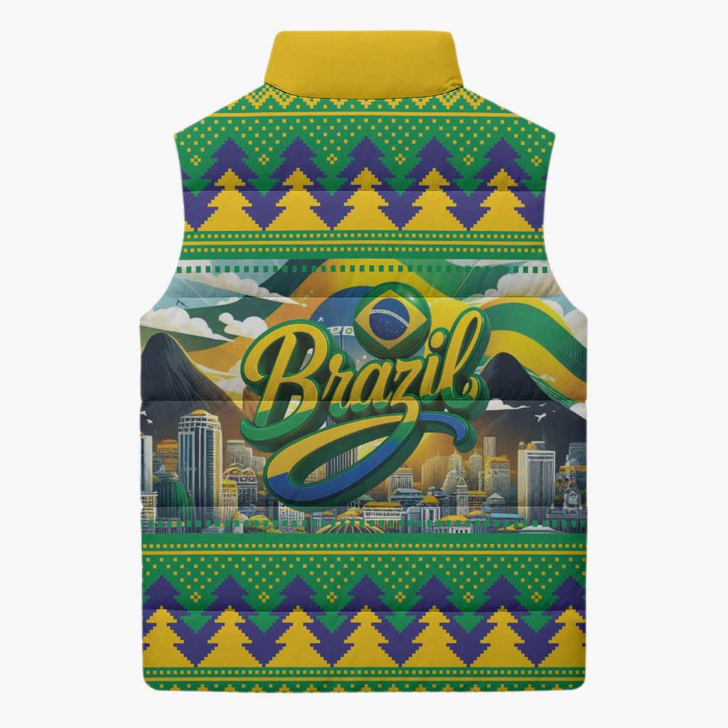 Brazil Christmas Feliz Natal Sleeveless Puffer Jacket - Wonder Print Shop
