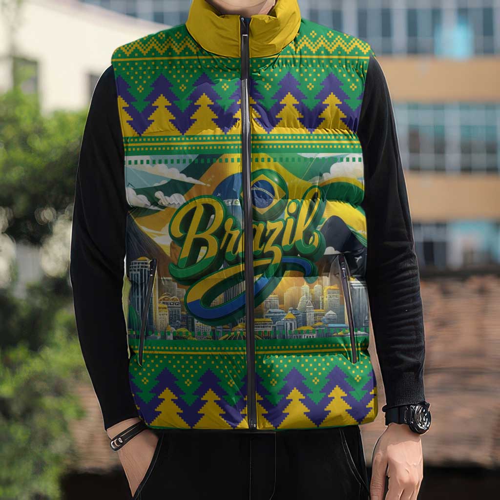 Brazil Christmas Feliz Natal Sleeveless Puffer Jacket - Wonder Print Shop