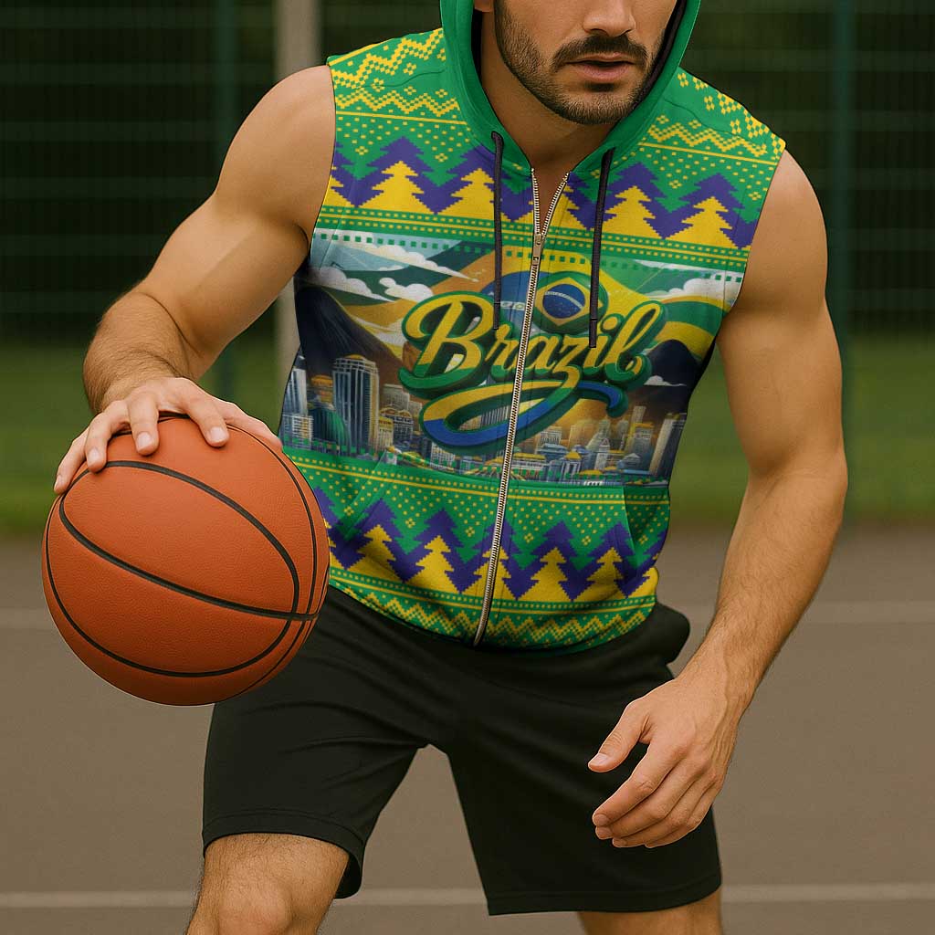 Brazil Christmas Feliz Natal Sleeveless Zip Hoodie - Wonder Print Shop