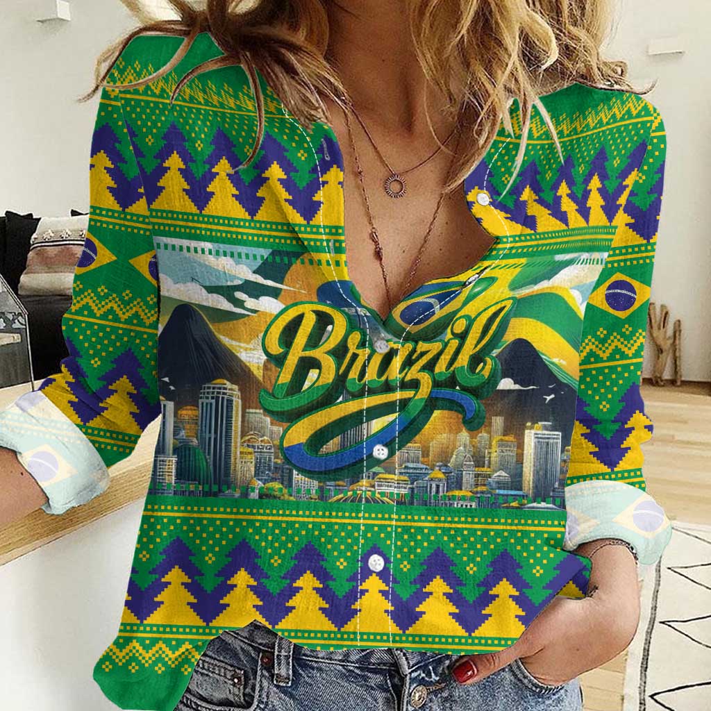 Brazil Christmas Feliz Natal Women Casual Shirt - Wonder Print Shop